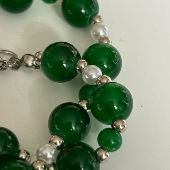JADE / PEARL/SILVER BEADED EVERYDAY NECKLACE. MARKED 925. - Picture 15 of 15